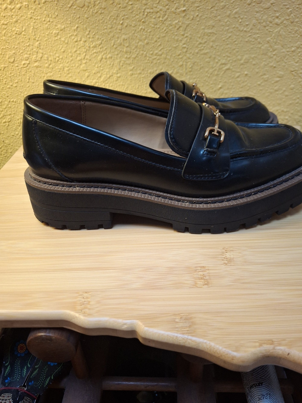 Sam Edelman Black Leather Loafers with Gold-Tone Bit - Picture 4 of 5